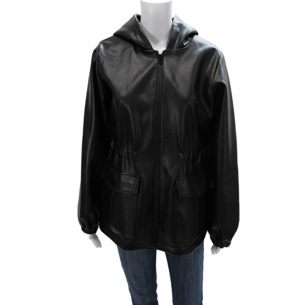 Kimberly Taylor Womens Black Faux Leather Anorak Zip Long Sleeve Size M